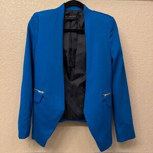 Zara Open Blazer with Zipper Detail Cobalt Blue